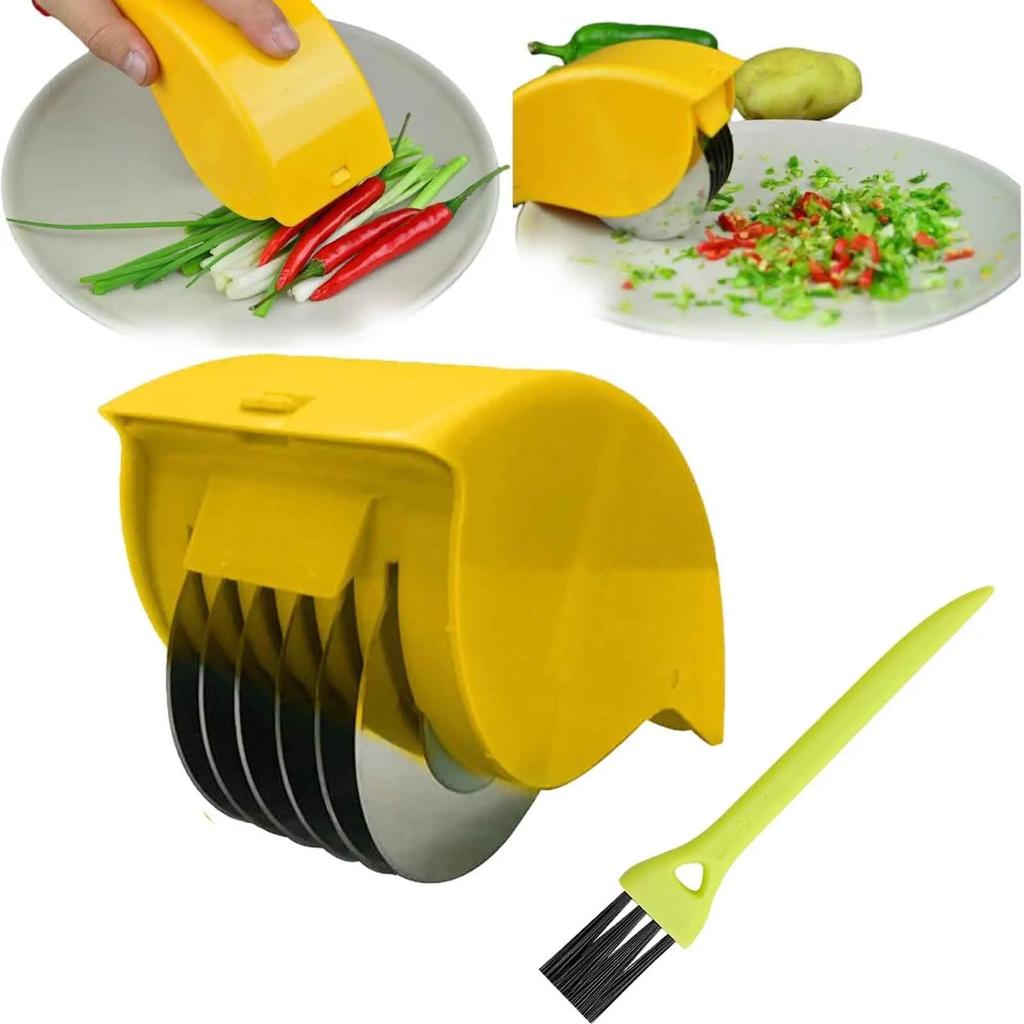 Vegetable Chopper Roller Manual Scallion Cutter with 6 Stainless Steel Blade Herb Roller Mincer Parsley Chopper Tools