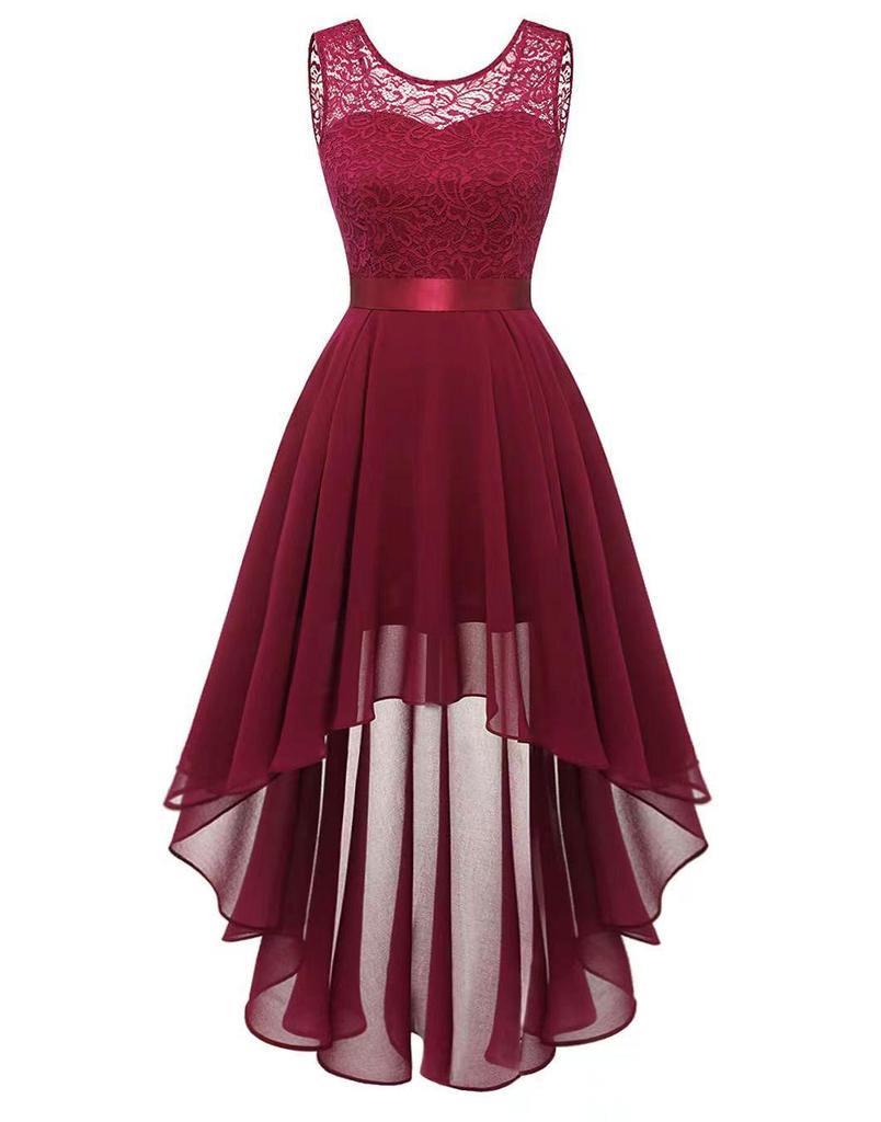 2024 Elegant Lace Patchwork Wide Hem Chiffon Banquet Gown