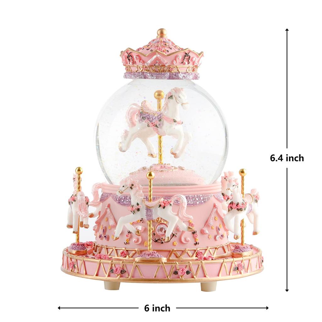 Snow Globe Music Box Color LED Light Crystal Ball Automatic Snowfall Popular Birthday Christmas Gift for Girls Women Girlfriends Merry-Go-Round