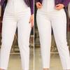 High Waist Pleated Pockets Ninth-Length Women Trousers Solid Color Straight Leg Suit Pants