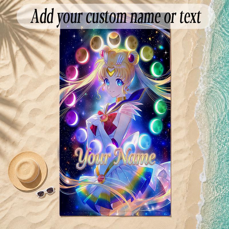 Beach TowelSailor Moon Custom Name Text Personalized Soft Towel for Beach Pool Indoor Home Decor Gift
