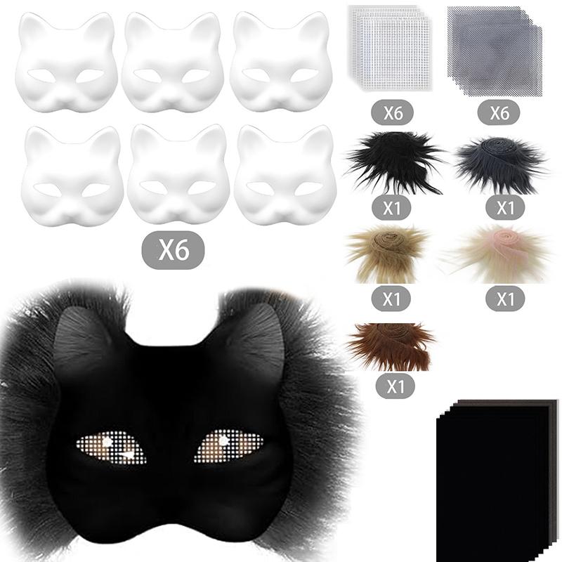 29Pcs Mask Set Blank Mask Half Face Hand Drawn Animal Cat Fox Mask Diy Handmade Graffiti Half Face Mask Party Christmas Gifts