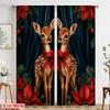 2pcs,2D Plane Printing Window Curtain Cute Fawns Christmas Poinsettias (2) Versatile 100% Polyester (without Rod) Home Decor for