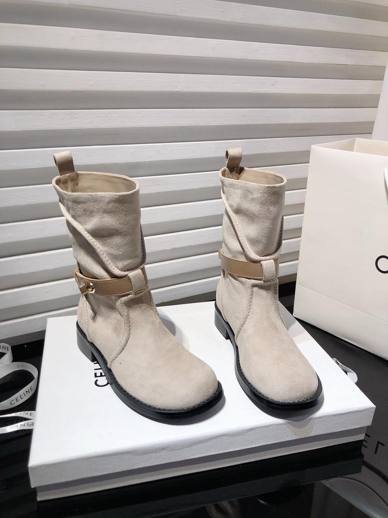 [Fanfna] French Belt Buckle Martin Boots Women's Suede Fashion Boots High Sense of Height and Thinness Fashion Short Boots