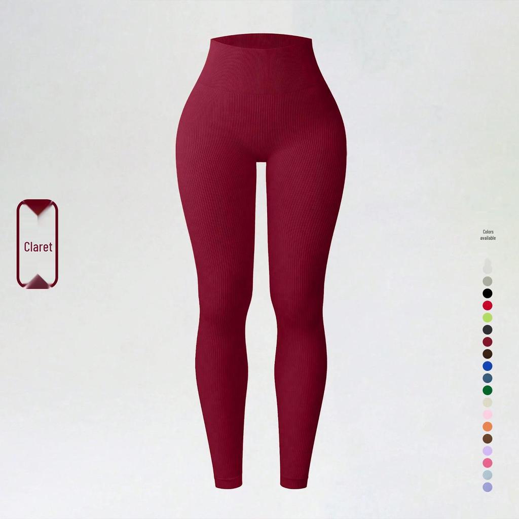 Ribbed High-Waist Seamless Yoga Pants - European/American Autumn/Winter Fitness Leggings