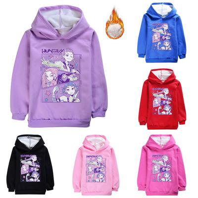 4810 Anime Cartoon Print Girls Kpop Rumi Zoey Mira Long Sleeves Velvet Warm Winter Hoodie