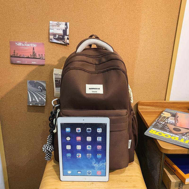 Women Large Capacity Backpack Student Schoolbag Men Solid Color Backpack