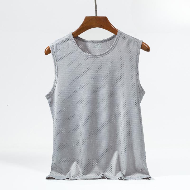 

Мужской сетчатый жилет без рукавов Ice Silk Mesh - впитывающий пот, свободный крой, спортивная рубашка L серый