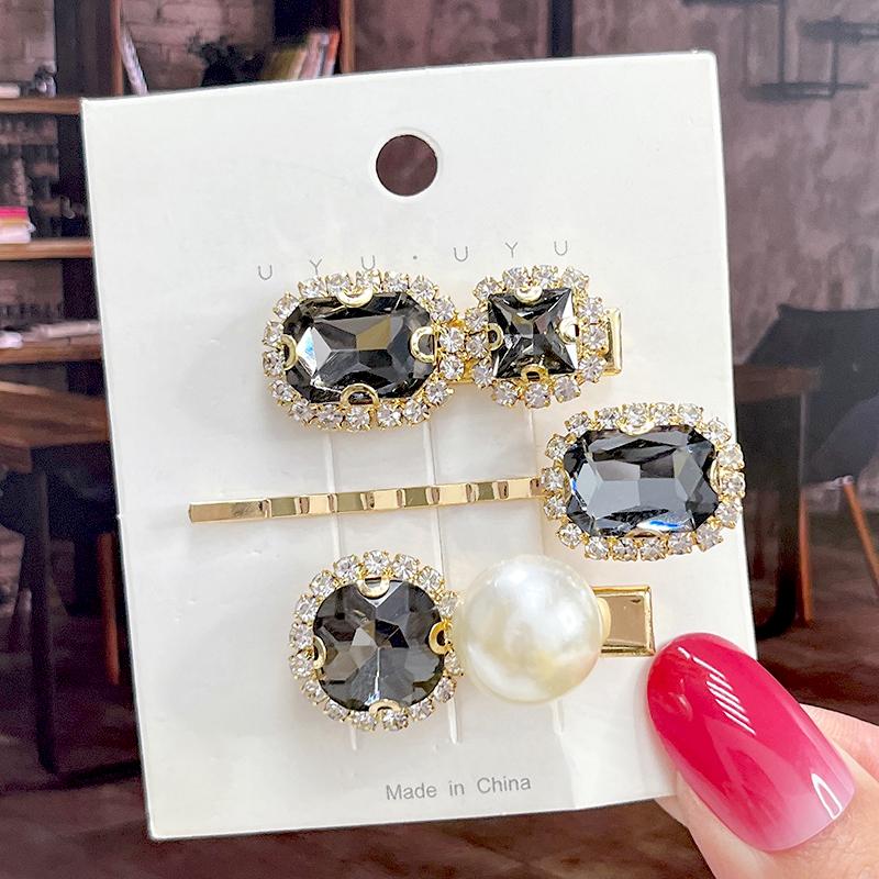 Fashion Shiny Luxury Full Crystal Pearl Women Barrettes Waterdrop Hair Clip Hairgrips Geometric Hair Accessories Korean Headwear