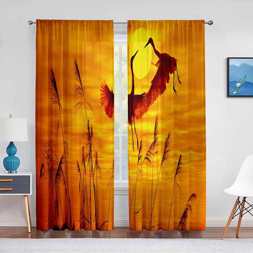 Sunset Clouds Sheer Voile Curtain Sun Rays Landscape View Art Window Tulle Curtains for Living Room Bedroom Kitchen Decorations