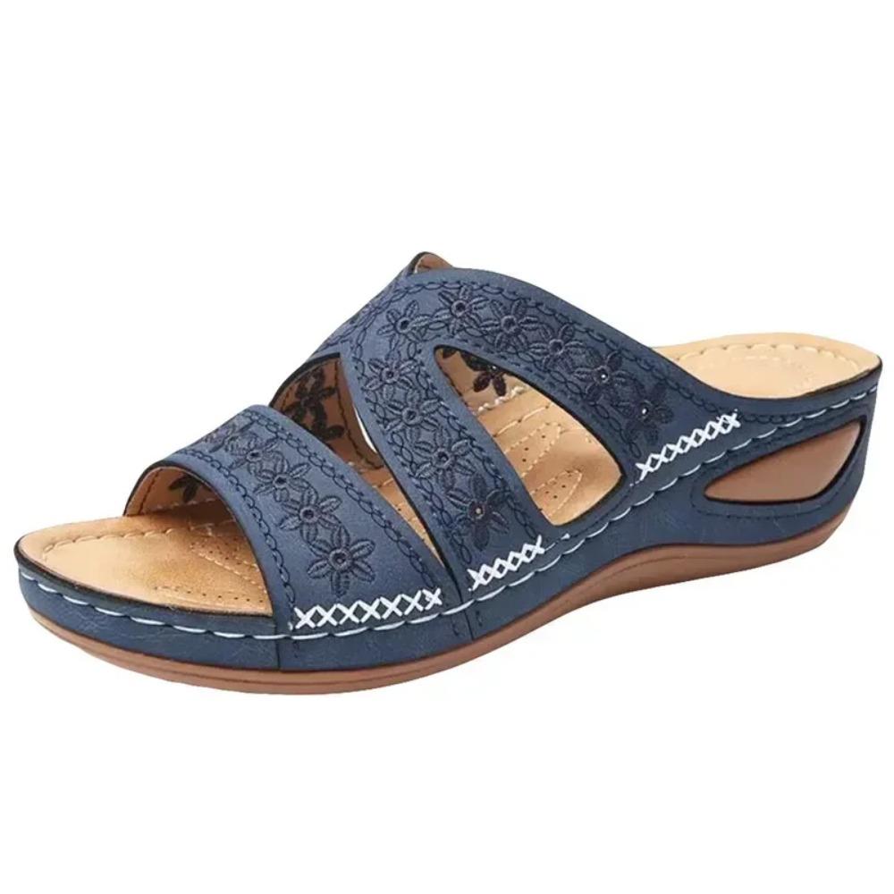 

Summer Women Wedge Sandals Premium Orthopedic Open Toe Sandals Vintage Leather Casual Female Platform Retro Shoes 36 синий