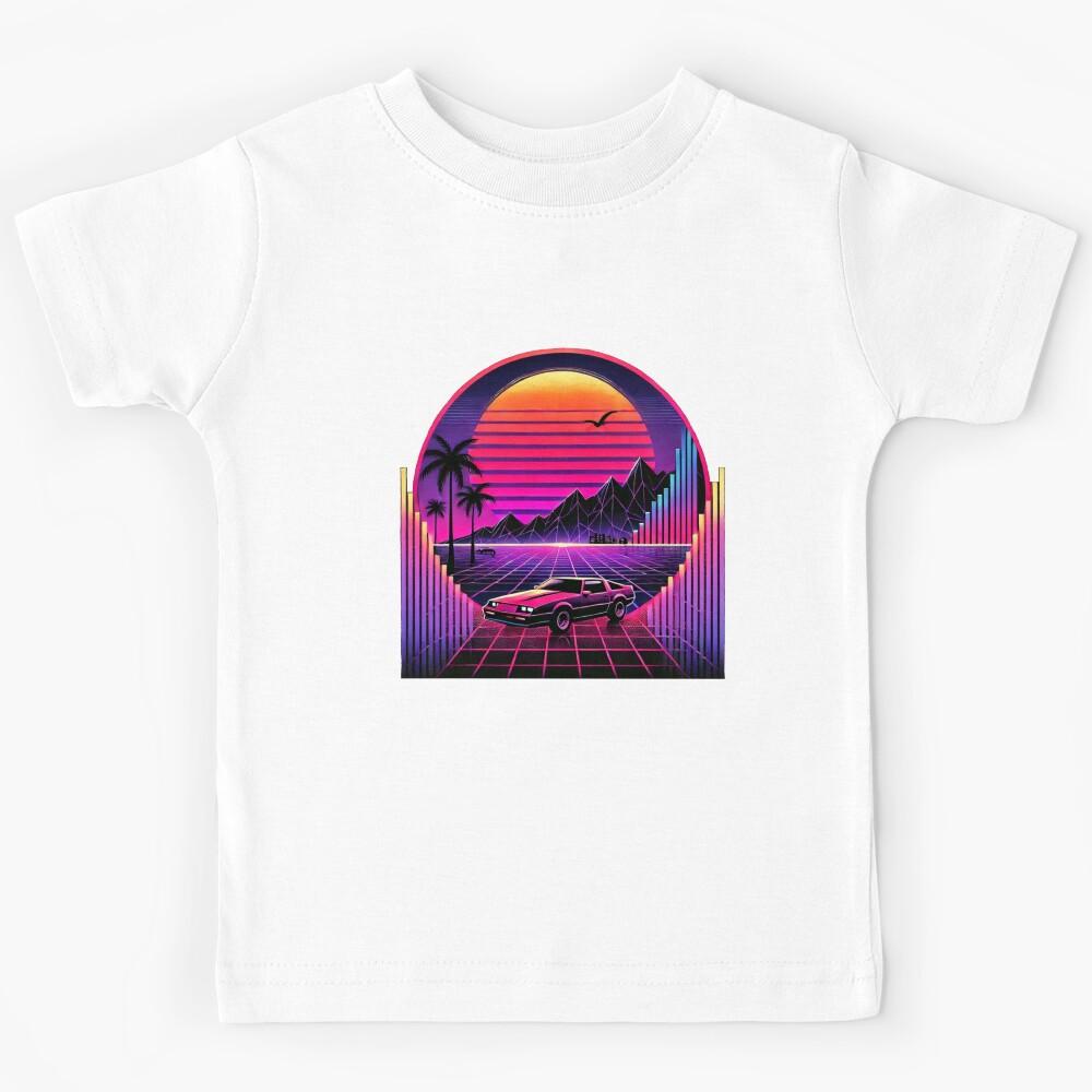 Synthwave Retro Car Sunset Vaporwave Art Kids T-Shirt 110