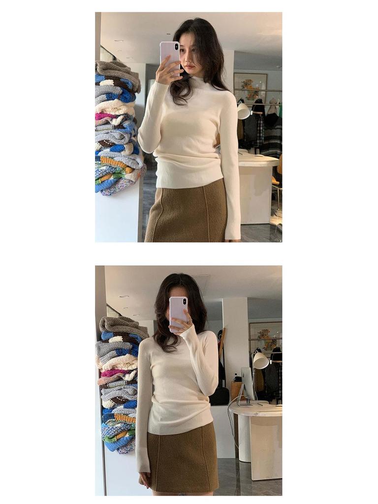 SROOM Bezešvé vlněné korejské tričko s polozvýšeným límcem a slim fit střihem