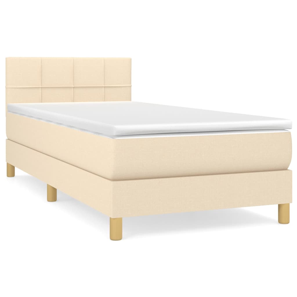 Box Spring Bed with Mattress Cream 90x190 cm Fabric