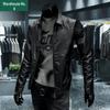 Men's Slim Fit Leather Lapel Top - Fashionable and Casual.