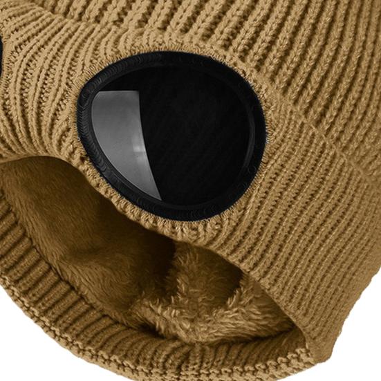 Knitted Hat Glasses Decor Stretchy Soft Plush Lining Casual Ears Protection Solid Color Autumn Winter Women Men Skull Beanie Cap Streetwear