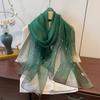 Elagant Shimmer Pearls Striped Hijab Scarf Soft Long Sunscreen Shawl Plain Solid Breathable Foulard Hijab