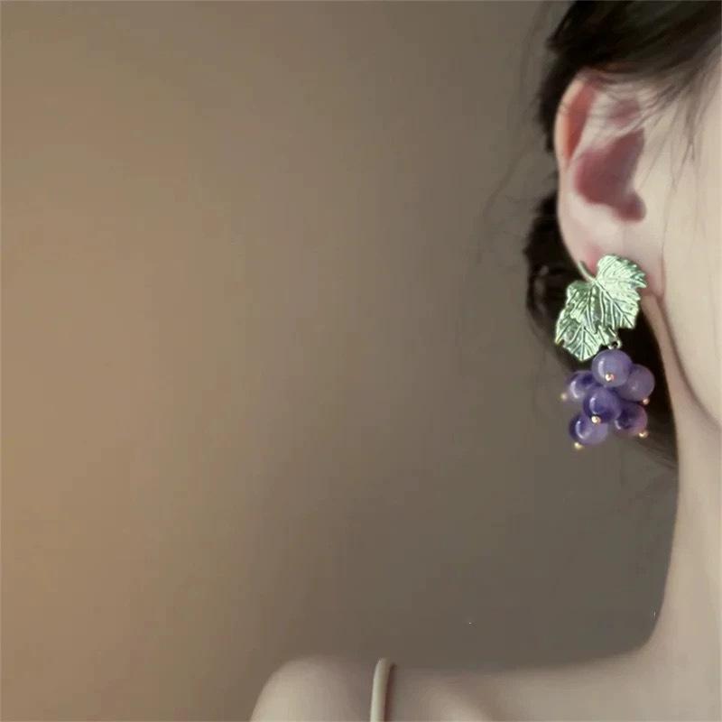 Dripping Agate Grape Pendant Earrings Mori Sweet Small Fresh Earrings Fashion Personality Niche Earrings Women