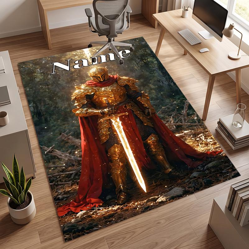 Holy Knight (1) Personalized Name Office Carpet Stylish Decor for Living Room Bedroom Kitchen