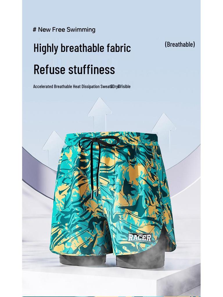 Men's Plus Size Anti-Embarrassment Swim Trunks Boxer Briefs and Swim Gear Set