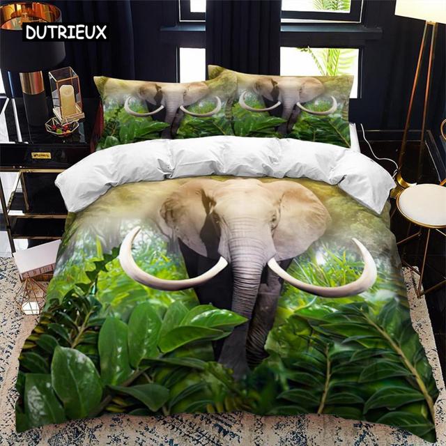 Elephant Duvet Cover Set Queen Size Wild Animal Theme Twin Bedding Set for Kids Teens Boys Microfiber Double King Quilt Cover