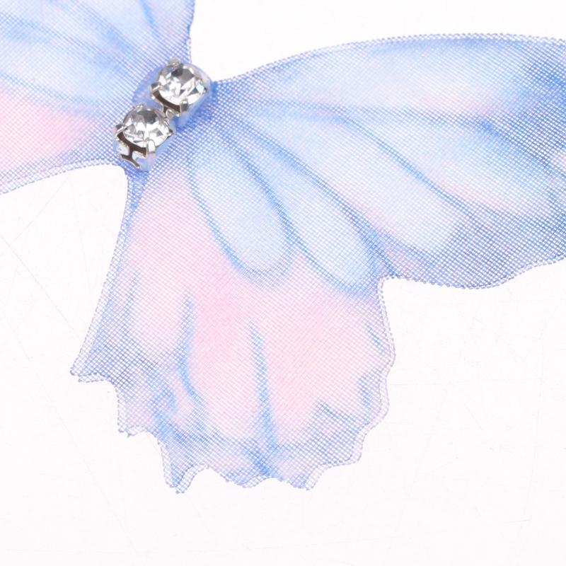 50Pcs 3D Organza Fabric Butterfly Appliques Gradient Color Double-Layer Simulation Mesh Butterfly Patch Translucent
