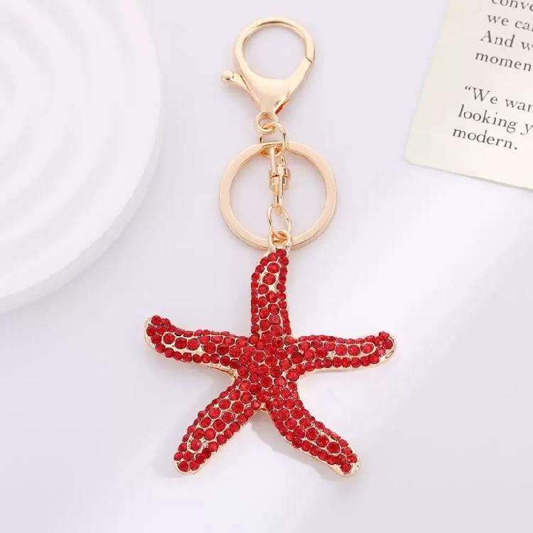 Elegant Crystals Embedded Sea Star Keychain Versatile Alloy Accessory for Women