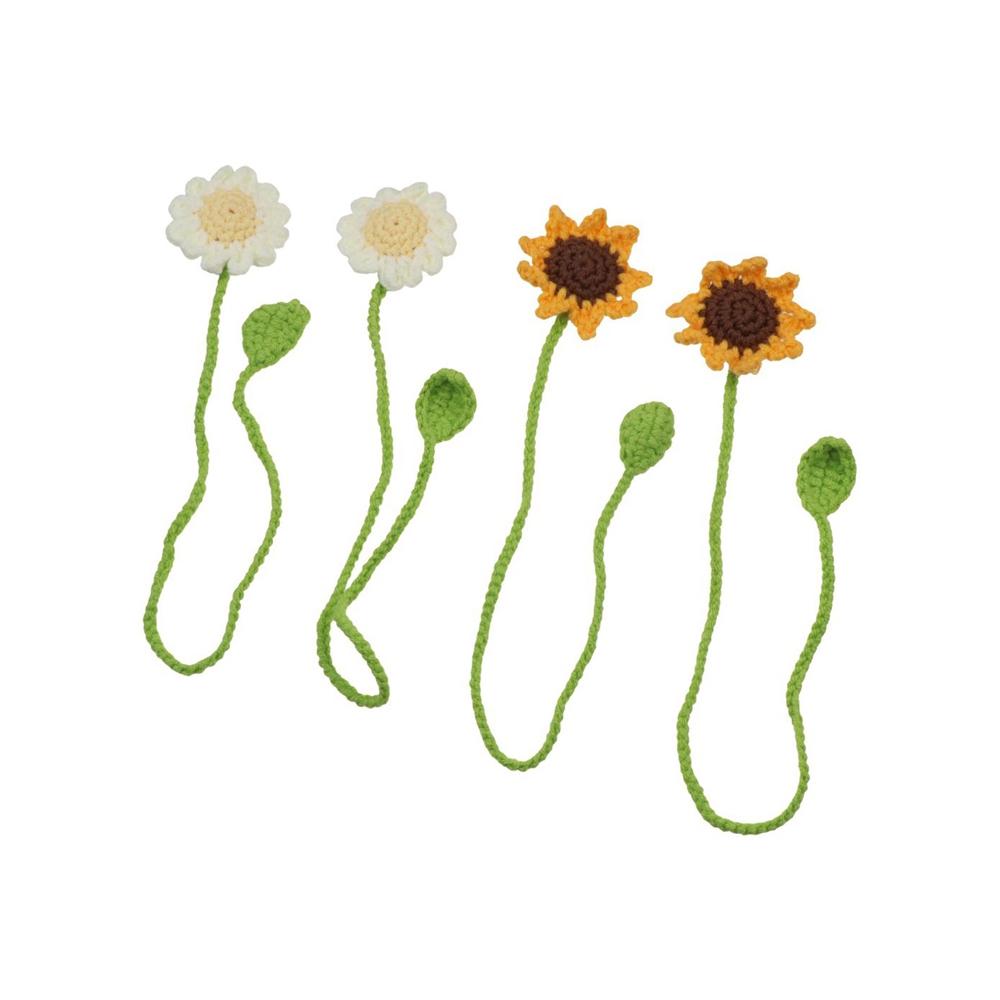 Handmade Knitted Bookmark Daisy Flower Crochet Book Marker INS Floral Pendants  Book Lovers
