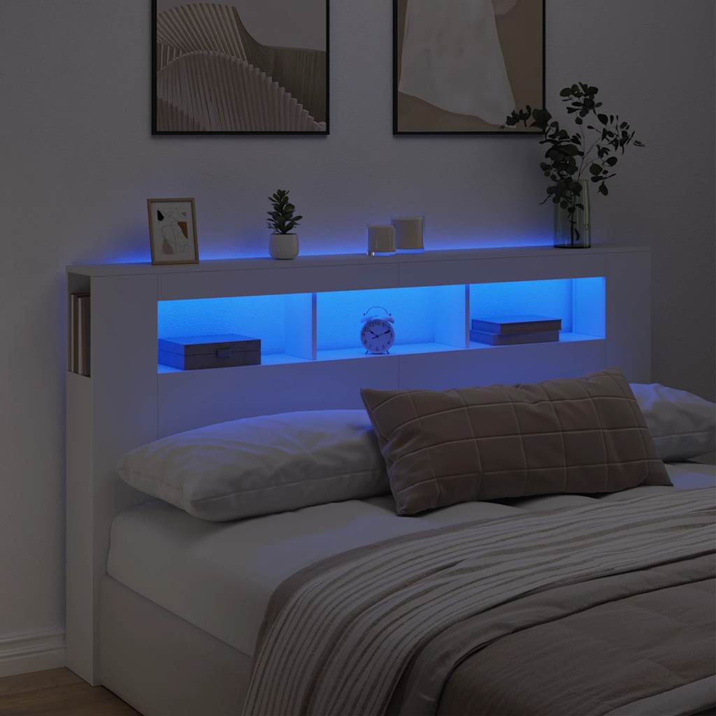 Vidaxl Testata Letto Con LED, Bianca, 180X18,5X103,5 Cm