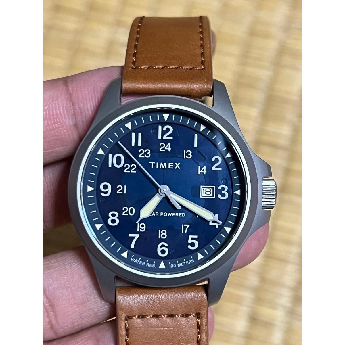 TIMEX Watch Solar Powered 100M Water Resistant Brown Leather