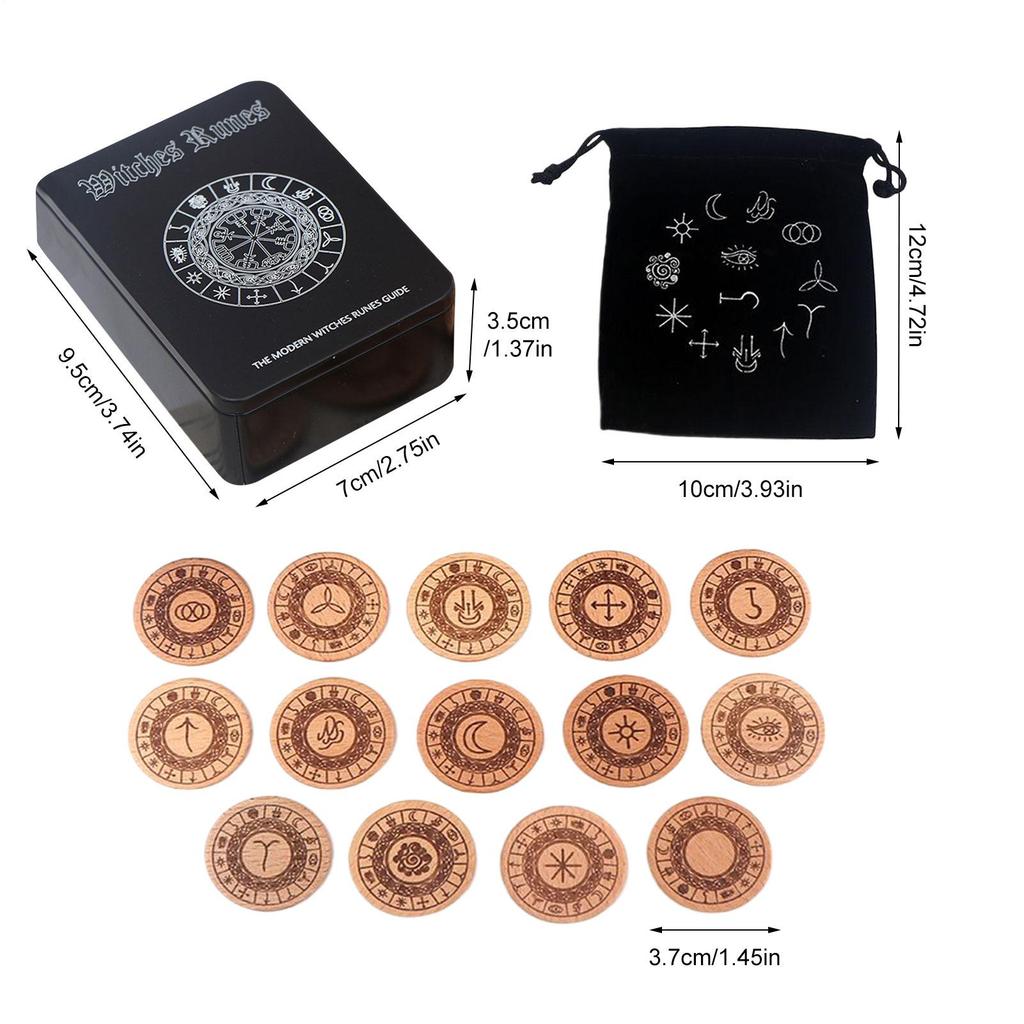 Runes Set 14 Pieces Woodcut Spiritual Wooden Rune Divination Game Set for Birthdays Family Gatherings Friends Adventure