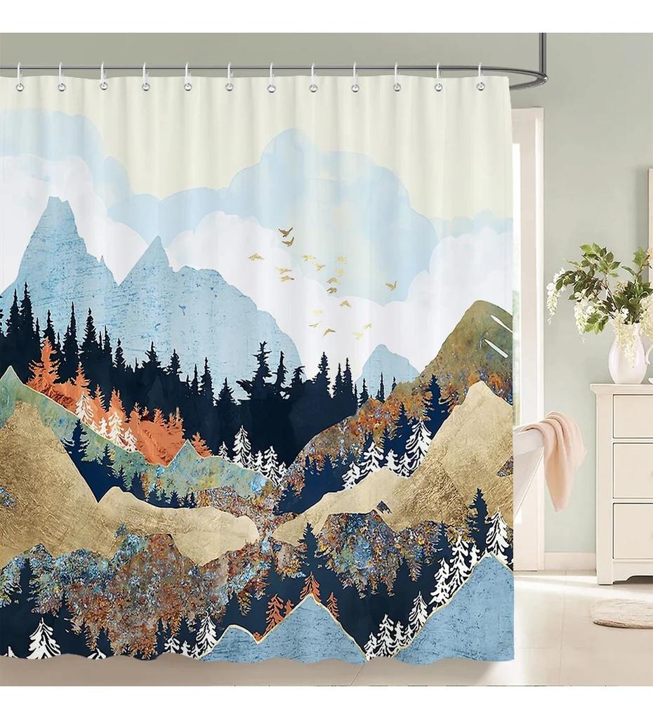 Waterproof Polyester Fabric Shower Curtain Japanese-Style Waves Samurai Landscape 3D Printing Bathroom Decor Shower Curtains
