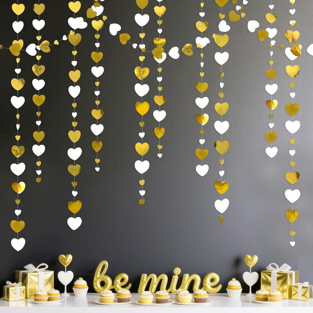 52Ft Valentines Day Party Decorations Red Heart Garland Metallic Glitter Hanging Heart Streamer Banner for Anniversary Mother's Day Engagement