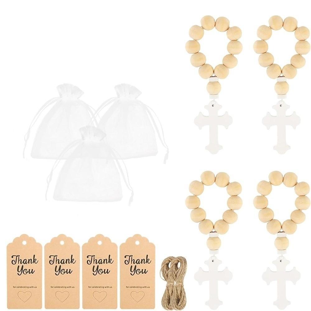 Wooden Cross Pendant Wooden Rosary White Mesh Bags With Crosses Pendants Catholic Rosary Rosary Bracelets for Baptisms Gift