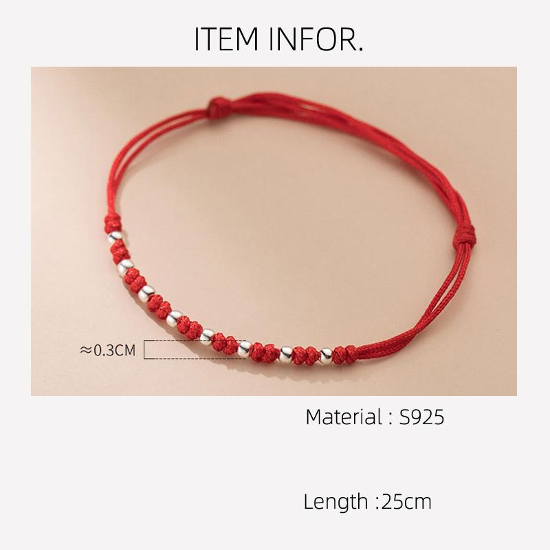 La monada 25cm Lucky 925 Silver Rope Bracelets Women Silver 8 Bead Red Thread Line String Bracelets For Women Girl Adjustable