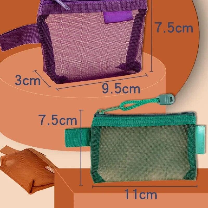 Nueva bolsa retro transparente de malla con cremallera para monedas, organizador de tarjetas de identificación, bolsa portátil para guardar llaves, auriculares, cable de datos, cargador