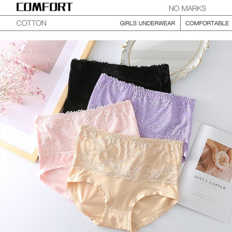 Plus Sizes 6XL High Waist Women's Panties Lace Women's Large Size Panties Solid Color High-waisted Triangle Pants Underwear Briefs
