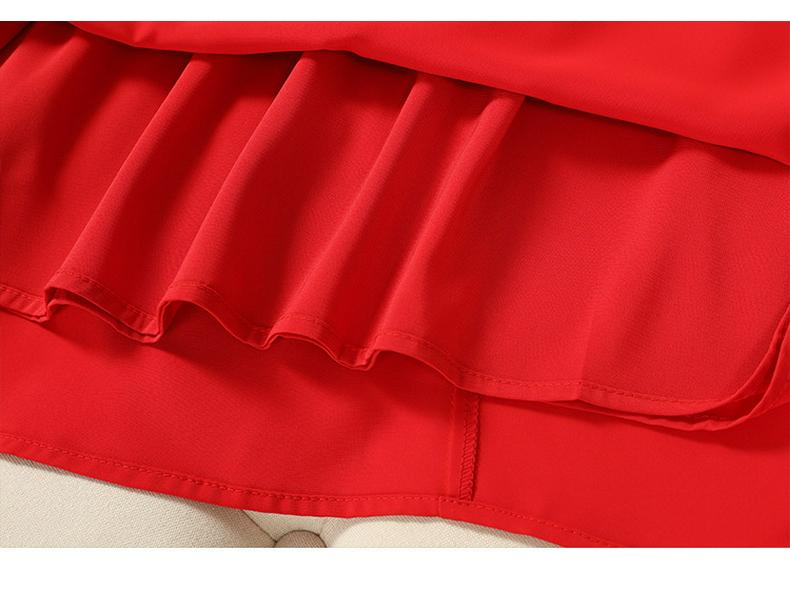 Rotes Chiffon-Minikleid mit kurzen Ärmeln: Übergröße im koreanischen Stil mit schlankmachendem, bauchbedeckendem Design.