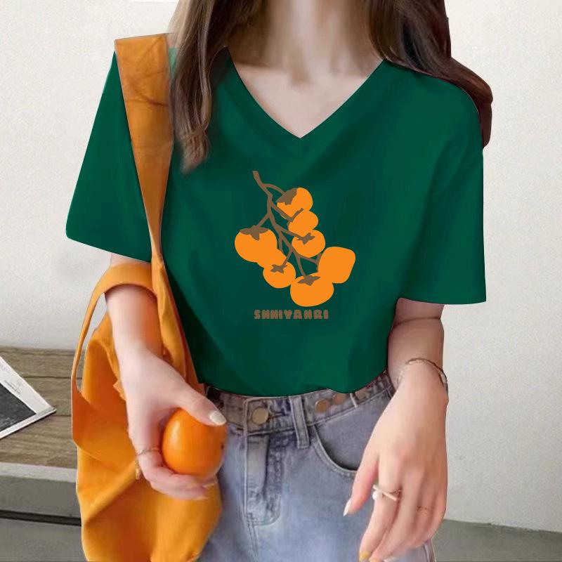 

Cotton printed front shoulder short-sleeved t-shirt women s summer new loose half-sleeved top XXXL