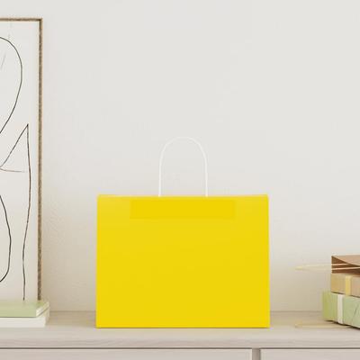 Yellow Paper Shopping Bags with Handles 50 Pcs 32 X 17 X 25 Cm