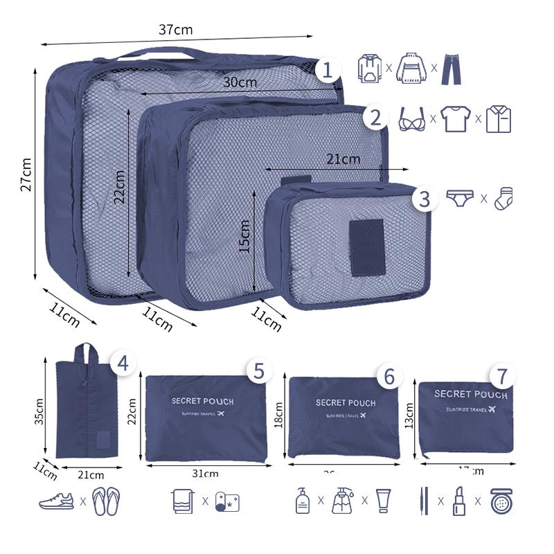 7/6pcs Travel Storage Bag Large Capacity Suitcase Storage Luggage Clothes Sorting Organizer Set Pouch Case Shoes Packing Cube