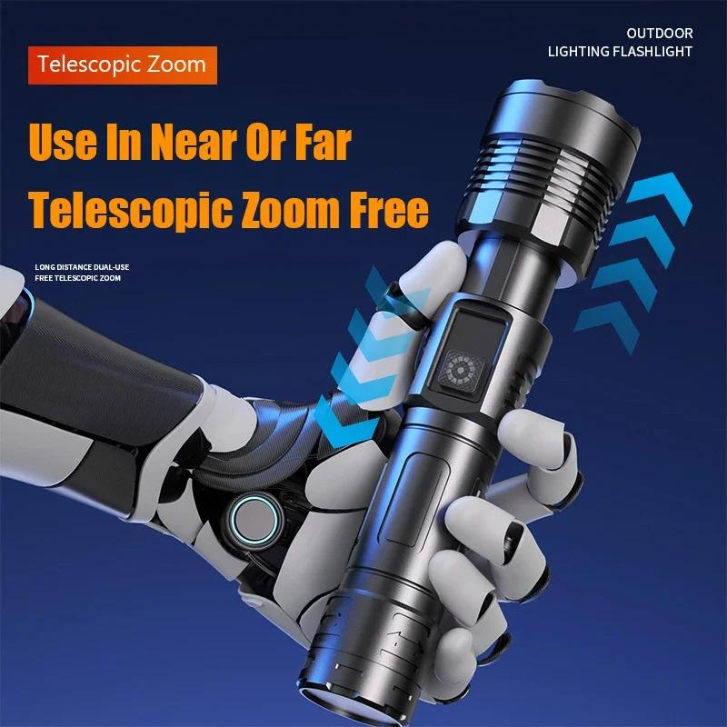 Super Bright Dual light LED Flashlight USB Rechargeable zoomable Torch with Built-in battery Outdoor Fishing Camping Lantern