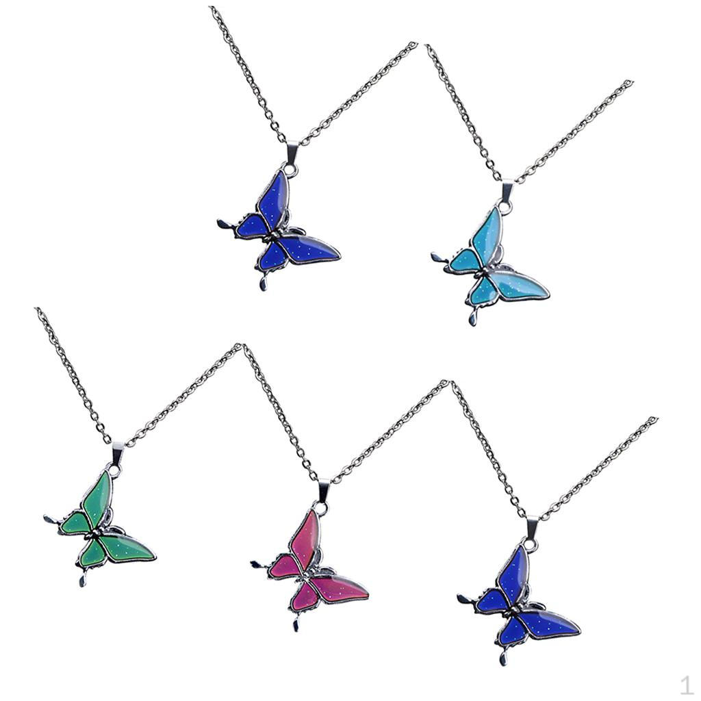 5 Pieces Necklace Mood Chain Jewelry Children's with Butterfly Pendant, Gift for Girls