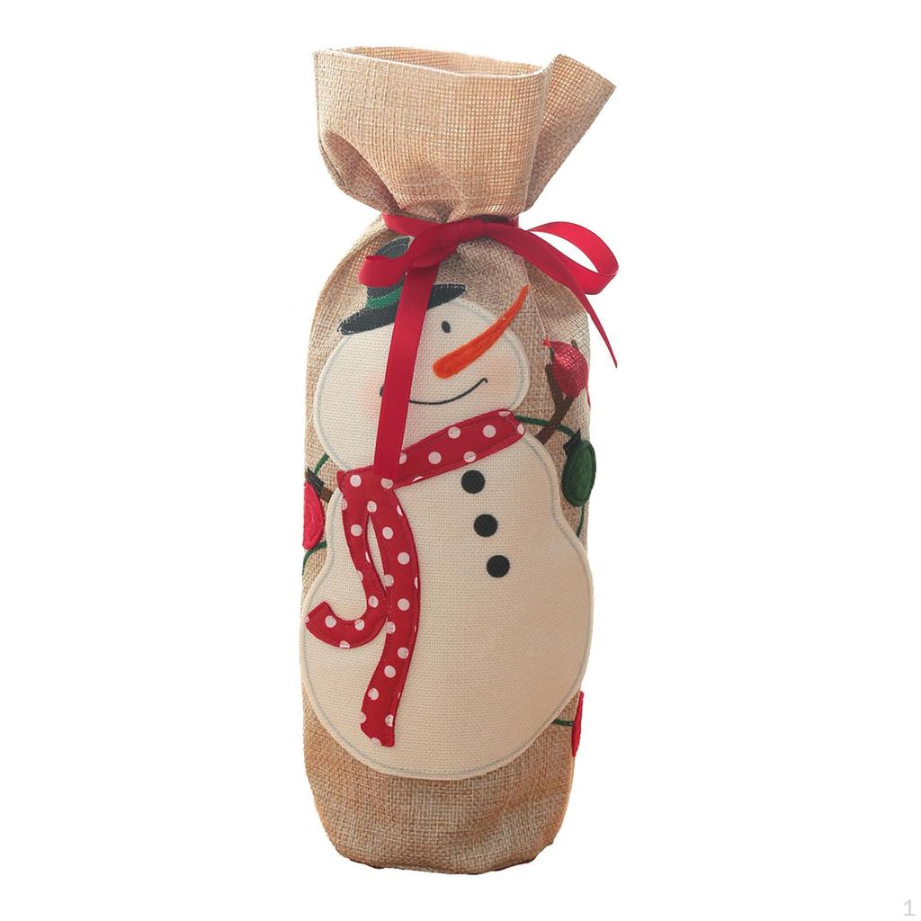 Christmas Bottle Bags Burlap Sack Drawstring Reusable for Holiday Xmas