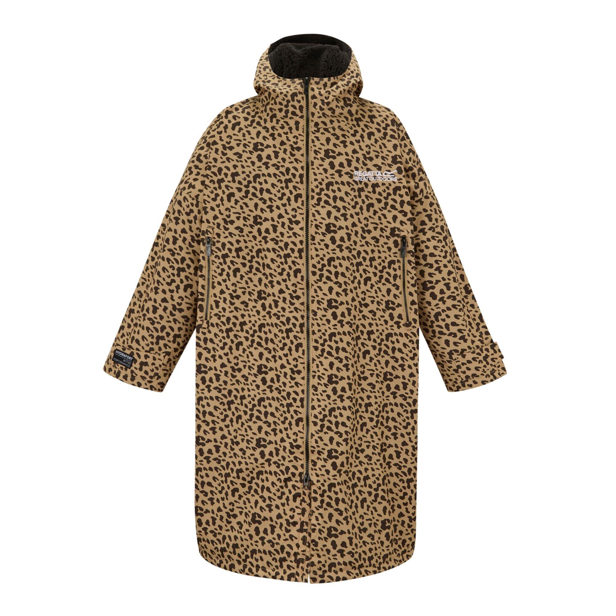 Regatta Unisex Erwachsene Leopardendruck Wasserdichte Wende-Umkleidebademantel XS-S schwarz