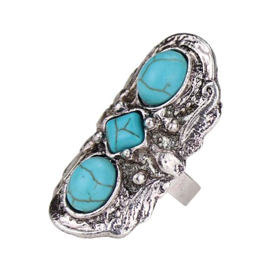 

Каменные кольца в богемном стиле, регулируемый зеленый камень, резной цветок, овальное отверстие