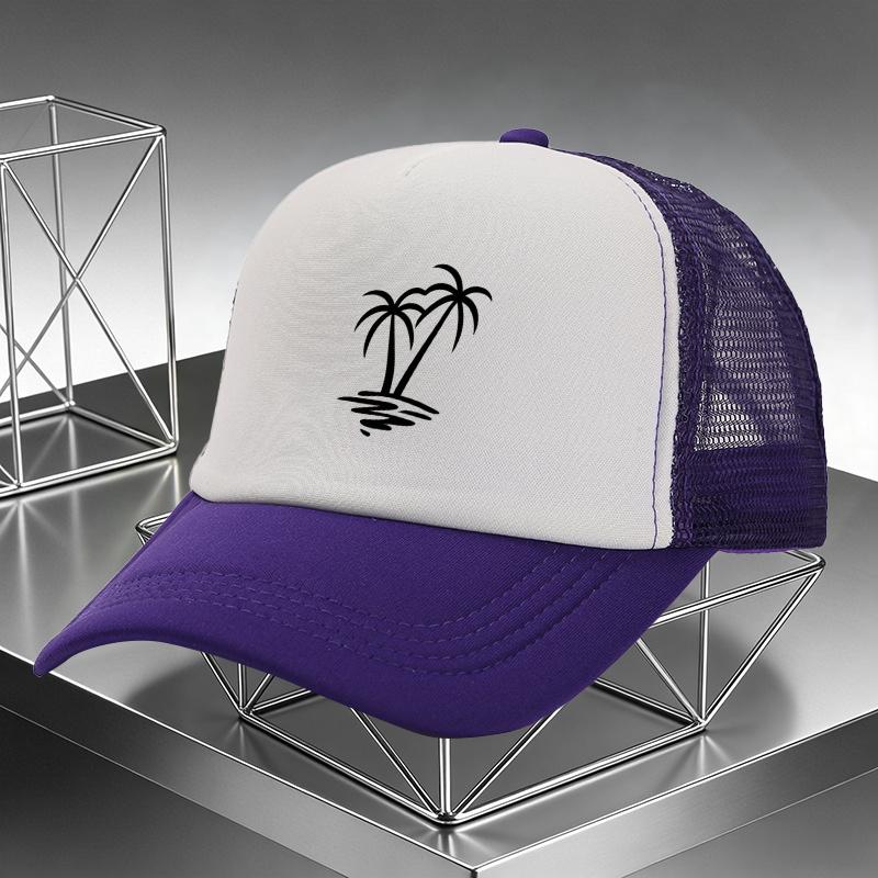 Palm Tree Beach Sunset Trucker Hat Adjustable Mesh Breathable Summer Vacation Baseball Cap Unisex