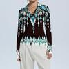 Women's Fashion Casual Print V-Neck Long Sleeve Button-Down Top