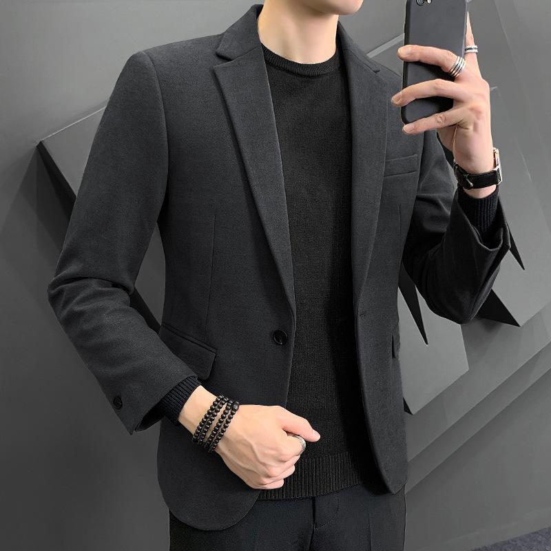 

Осенний шерстяной костюм мужской костюм облегающий корейский вариант молодежного хулиганского красивого повседневного костюма формальный пиджак топ прилив 4XL темно-серого