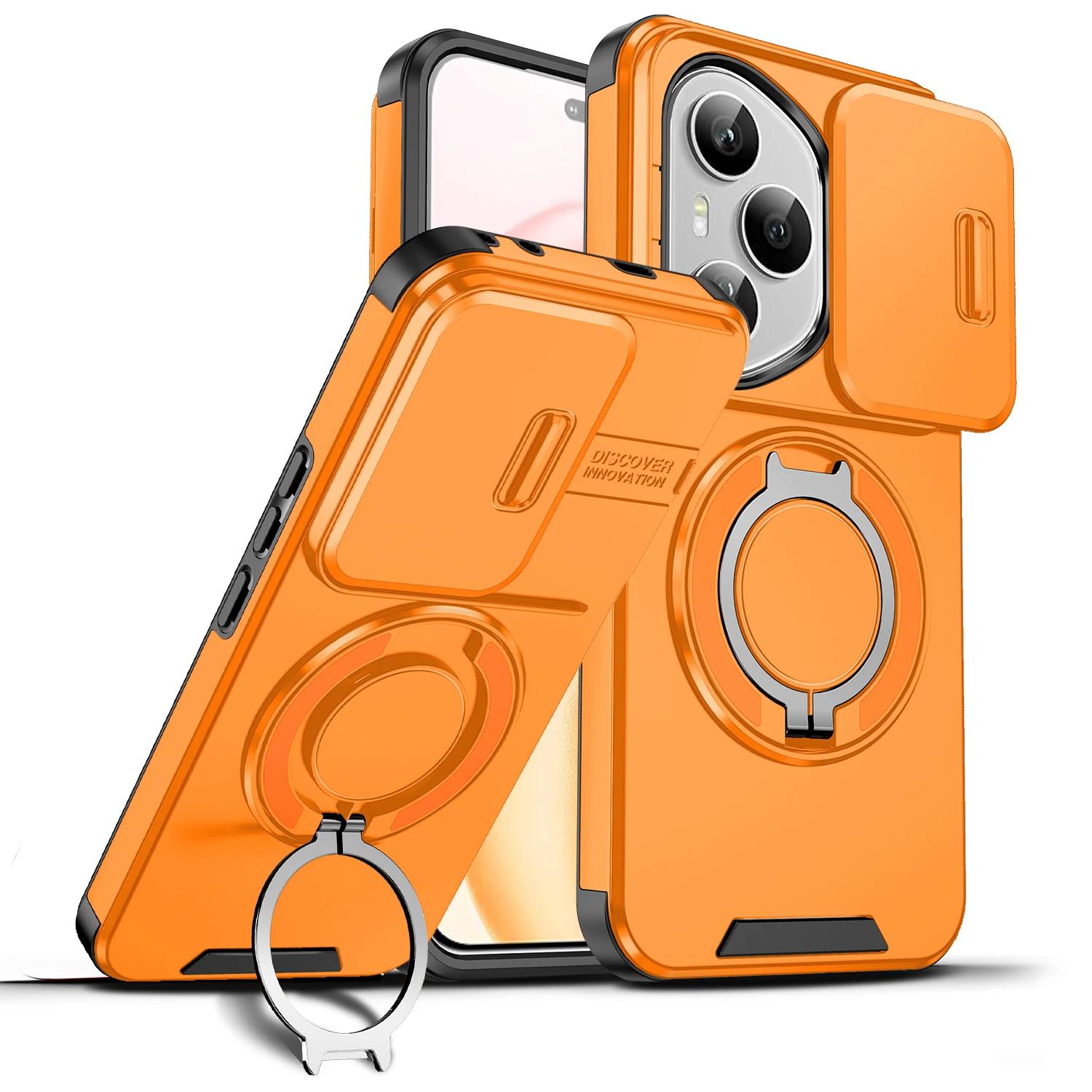 

Противоударный магнитный чехол для Honor 400 Pro 5G, сдвижная защита камеры, кольцо-подставка, защитная крышка для Honor 400 Lite X9C Magic7 Lite Honor X9c оранжевый